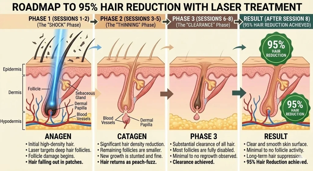 Hair reduction with 3-in-1 laser hair removal treatment
